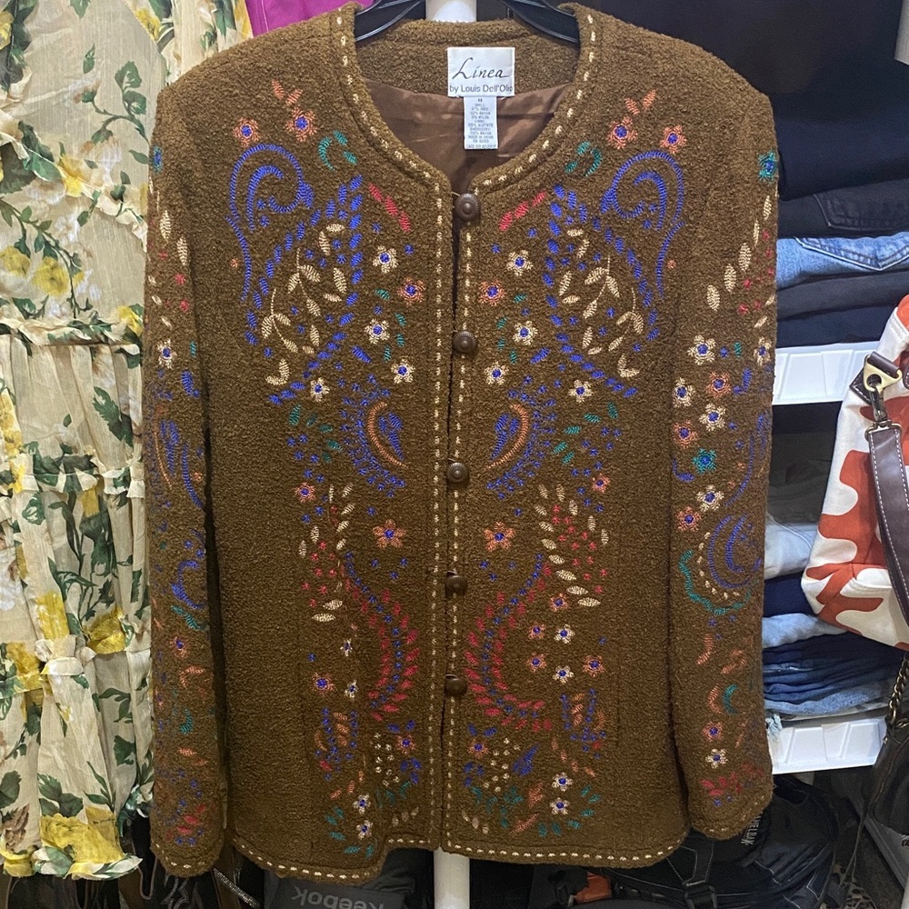 Linea by Louis Dell’Olio Embroidered Jacket with Colorful Patterns Size Medium